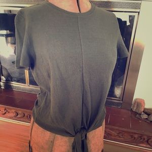 Madewell Olive Short Sleeved Top with Tie at Waist